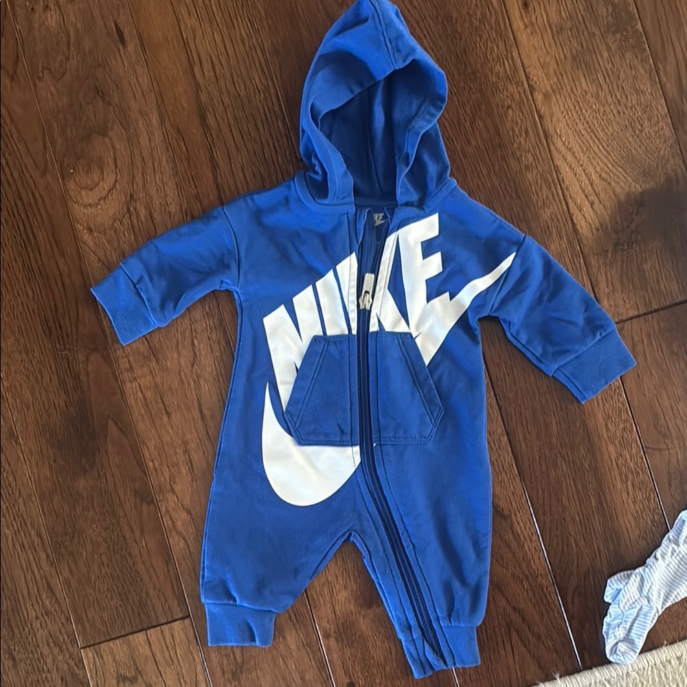 Nike Blue and White Footies One Piece with Iconic Branding